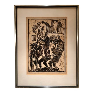 20th Century, Jewish Woodcut Print, Signed, Limited Edition, Matted and Framed For Sale