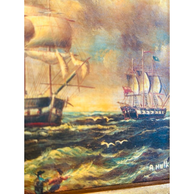 Vintage Nautical Oil Painting , Framed For Sale In Charleston - Image 6 of 9