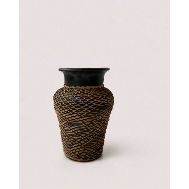 Ceramic Vase with Woven Rattan Sleeve For Sale - Image 4 of 4