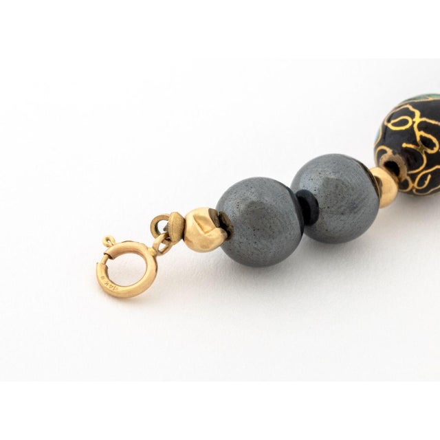 14k Hematite & Inlaid Onyx Bead Bracelet For Sale In New York - Image 6 of 6