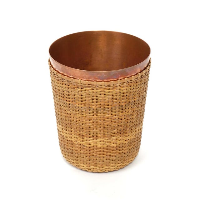 Copper Mid-Century Modern Copper and Wicker Basket by Carl Auböck for Werkstätte Carl Auböck, Austria, 1950s For Sale - Image 8 of 18