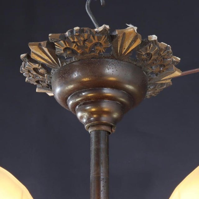 1920s Art Deco 5-Light Bronze Finish Hanging Lamp With Stylized Fans C1920 For Sale - Image 10 of 14