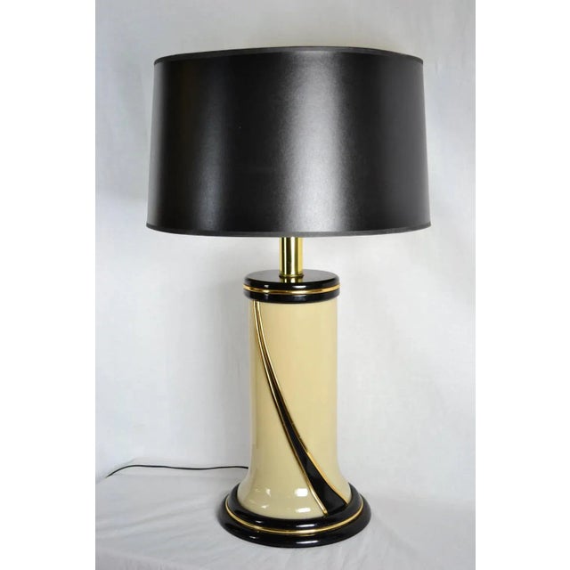 1980s Large Designer Glass Table Lamp | Ivory and Black Glass For Sale - Image 5 of 12