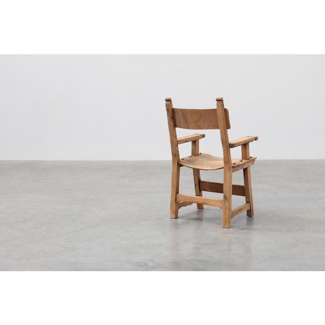 Brutalist Armchair with Carved Rosettes and Nailed Wooden Seat, Spain, 1950s For Sale - Image 11 of 16