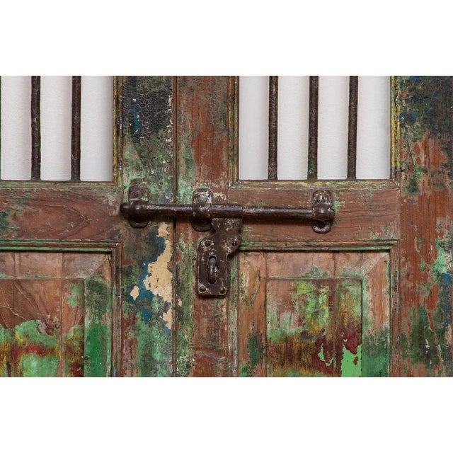 19th Century Indian Window or Door Shutters with Metal Bars, Set of 2 For Sale - Image 4 of 11