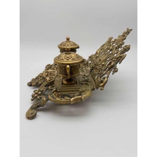 Antique 19th Century French Rococo Cast Brass Double Inkwell For Sale In New York - Image 6 of 18