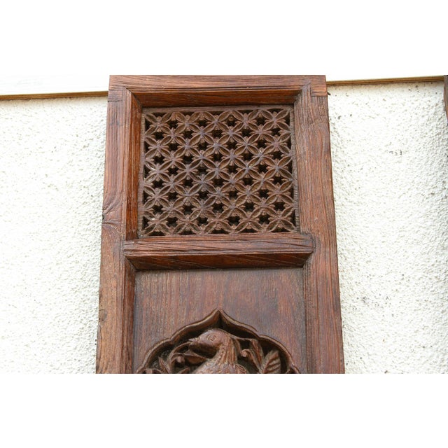 Brown Pair of Tall Handcarved Antique Peacock Panels For Sale - Image 8 of 10