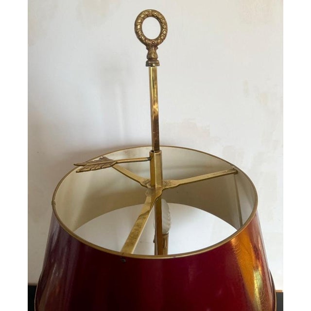 Gold Bronze Bouillotte Lamp with Red Lampshade For Sale - Image 8 of 8