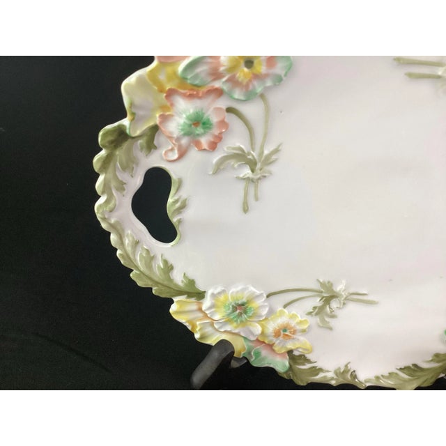 Early 20th Century Weimar Germany Porcelain Floral in Relief Platter For Sale - Image 4 of 6