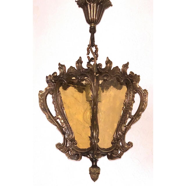 1950s Brass Glass Single Light Chandelier, 1950s For Sale - Image 5 of 11