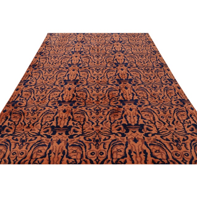 1950s Vintage Zeki Müren Rug, Rust and Navy Blue All Over Patterns - Rug & Kilim For Sale - Image 5 of 8