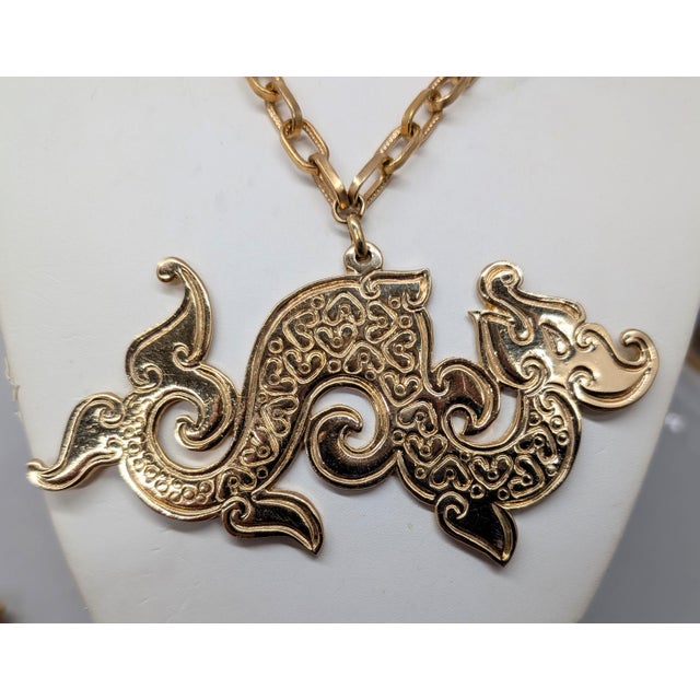 Vintage 1972 Signed Napier Goldtone Dragon Pendant Necklace For Sale In Philadelphia - Image 6 of 11