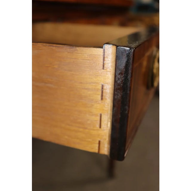 1990s Baker Furniture Mahogany Inlaid Sideboard – Neoclassical Demi-Lune Server With Leather Top & Brass Accents For Sale - Image 10 of 10