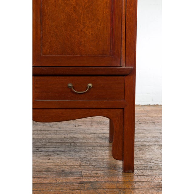 Brown Chinese Qing Dynasty Armoire with Brass Medallion and Reconfigured Pocket Doors For Sale - Image 8 of 13