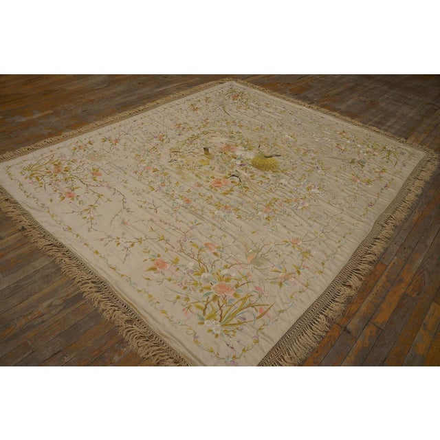 Elegant Ivory Ground With Stylized Floral Design Antique Chinese Silk Embroidery For Sale - Image 4 of 11
