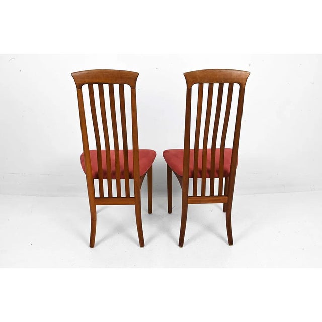 Burgundy Set 4 Fine Danish Teak Dining Chairs Mid Century Modern For Sale - Image 8 of 11