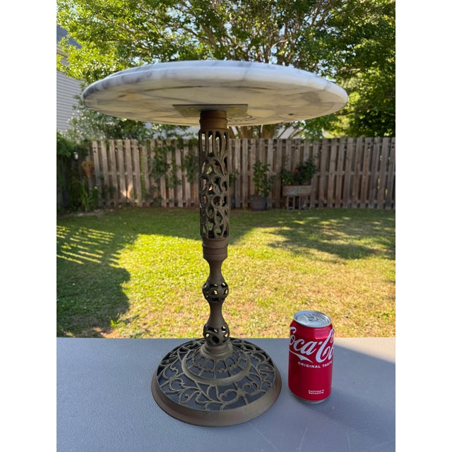 Metal Vintage 17" Reticulated/Pierced Brass Side Table W/Blanc Italian Marble 14" Top For Sale - Image 7 of 7