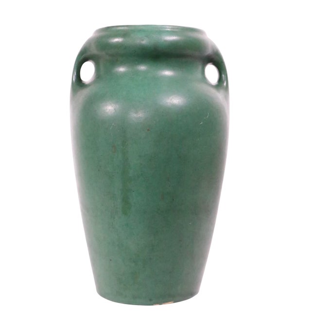 Early 20th Century Arts and Crafts Green Matte Glaze Pottery Vase C. 1910's For Sale - Image 5 of 11