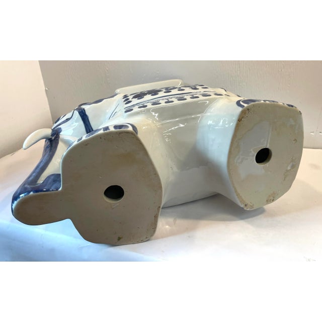 Ceramic Vintage Blue and White Ceramic Elephant Garden Plant Stand For Sale - Image 7 of 8