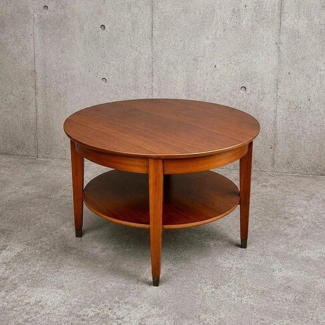 Wood Vintage Round Teak Two-Tier Coffee Table with Shelving For Sale - Image 7 of 7