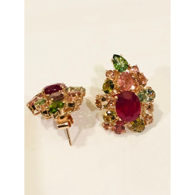 Bochic "Orient" Ruby & Multi Color Tourmalines Earrings Set 18K Gold & Silver For Sale - Image 17 of 18
