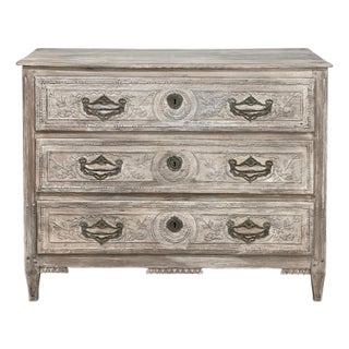 18th Century Country French Whitewashed Commode With Bronze Hardware For Sale