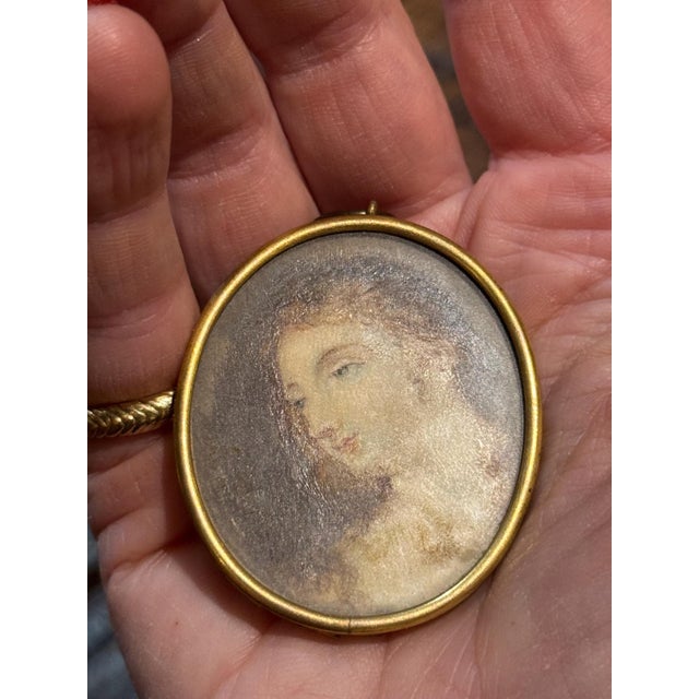 Metal Antique Portrait Painting Pendant- 19th Century For Sale - Image 7 of 11