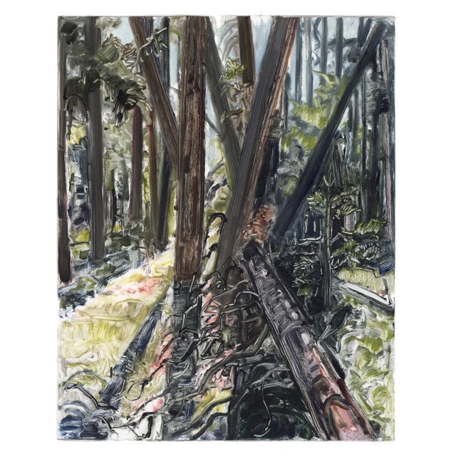 Light Between Drought by Ivy Hickam | Monotype Forest scene with fallen trees and sunlight. For Sale