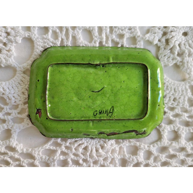 Chinese Antique Chinese Green Floral Cloisonne Dish For Sale - Image 3 of 3