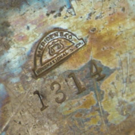 Metal Antique Silver Plated Curved Whiskey Pocket Flask With Patina, Meriden Brittania Co, #1314 For Sale - Image 7 of 14