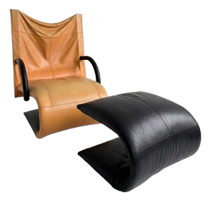 Set of Vintage Leather Lounge Chair with Ottoman from Ligne Roset, 1980s