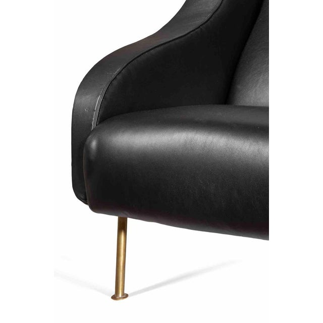 Vintage Leather Armchair with Brass Base, Italy, 1950s For Sale - Image 6 of 7