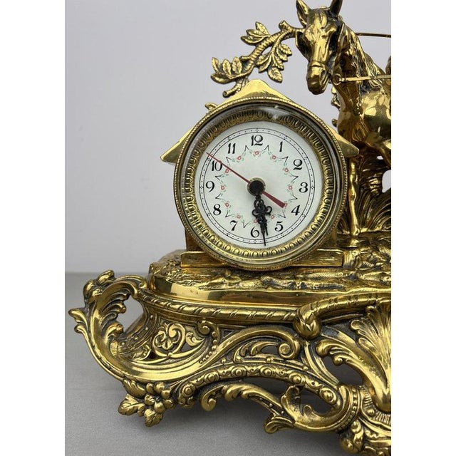 Vintage French Ornate Quartz Mantel Clock with Horse Figure For Sale - Image 4 of 16