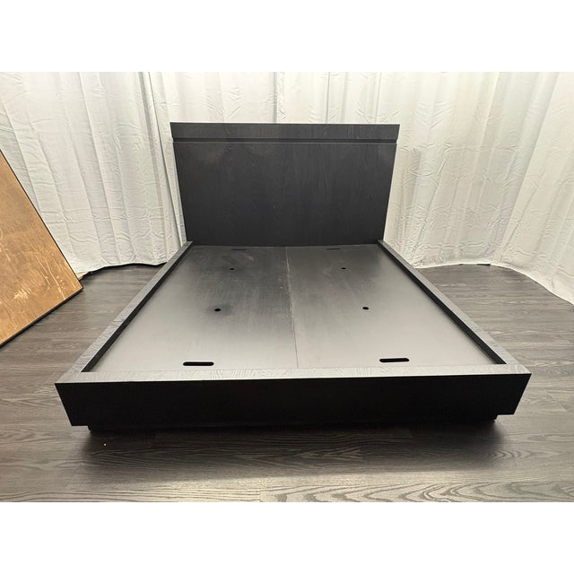Wood Rh Bezier Panel Bed — King Black Oak | Bronze Accents | 56" Headboard For Sale - Image 7 of 18