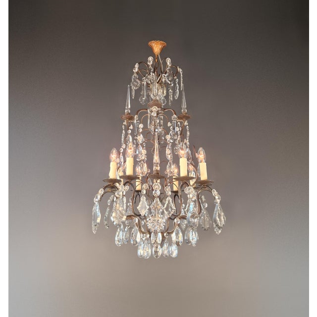 Gothic Antique French Napoleon III Brass Crystal Chandelier Gothic Style 6 Lights For Sale - Image 3 of 10