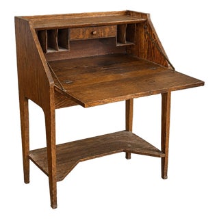 1920s Arts and Crafts Oak Drop Front Secretary Desk For Sale