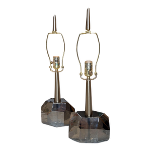 Pair of Arteriors Modern Iridescent Cubist Glass Gemma Table Lamps