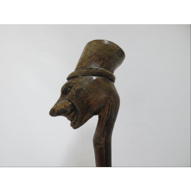 English Antique Carved Male Ebenezer Inset Eyes Figure Monoxyl Wood Walking Stick Cane For Sale - Image 3 of 8