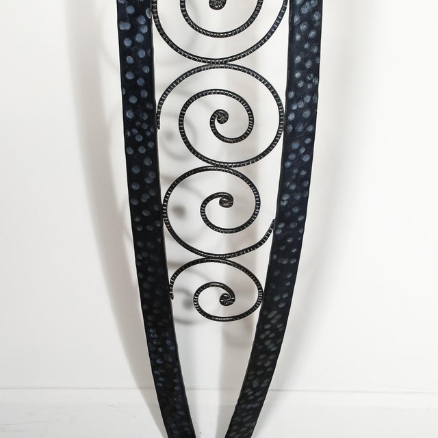 Art Deco Demilune Wrought Iron Spiral Motif & Porto Marble Inset Console Table For Sale In New York - Image 6 of 13