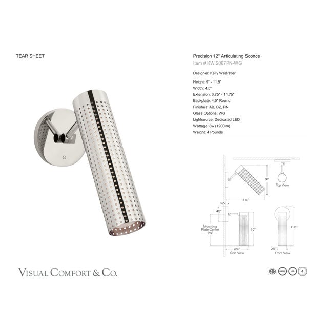 Modern Kelly Wearstler for Visual Comfort Signature Precision 12" Articulating Sconce in Polished Nickel with White Glass For Sale - Image 3 of 4