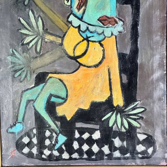 Textile Late 20th Century Stupendous Vintage Original Oil on Canvas Painting of Cubist Inspired Twin Women, Framed For Sale - Image 7 of 11