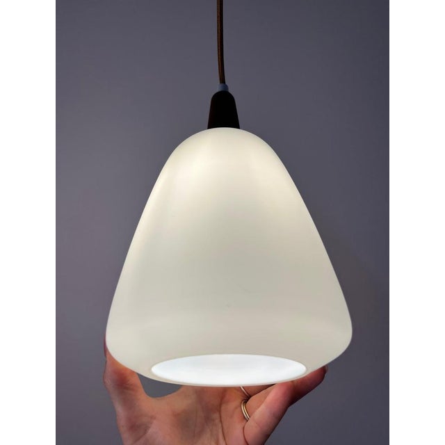 Opal Glass Pendant Lamp with Teak and Brass Cable, Denmark For Sale - Image 6 of 11