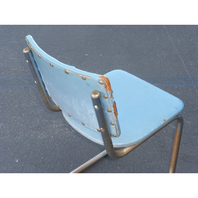 Vintage Retro Tubular Chrome Chair With Turquoise Blue Vinyl Upholstery