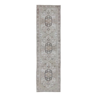 Turkish Oushak Runner With Central Medallion Design in Taupe 3'1"x11'4" For Sale