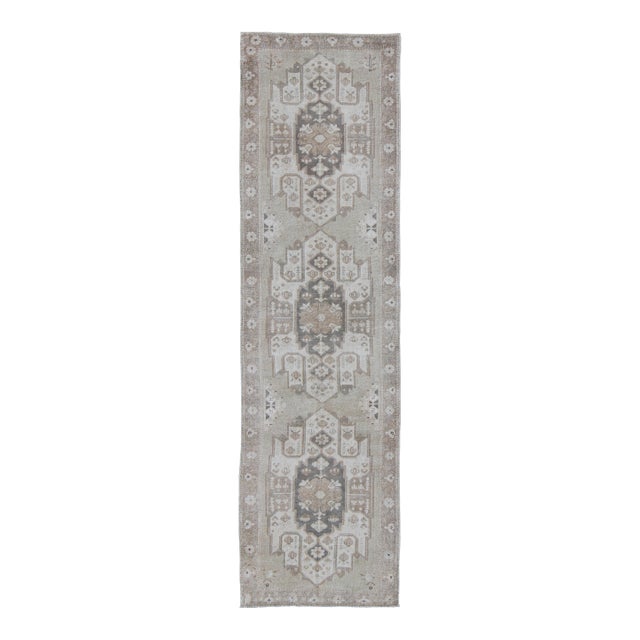 Turkish Oushak Runner With Central Medallion Design in Taupe 3'1"x11'4" For Sale