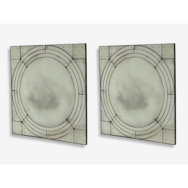 Art Deco Style, Antique Glass, Painted Wood, Square Venetian Wall Mirrors Gorgeous pair of large art deco style wall...