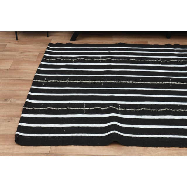 Striped Kilim Black White Vintage Handmade Area Rug For Sale - Image 11 of 11