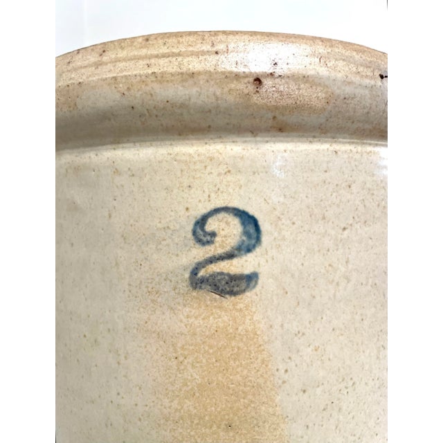 Late 19th Century Antique Early American Salt-Glazed Cream & Cobalt Blue Large Stoneware Crock For Sale - Image 5 of 12