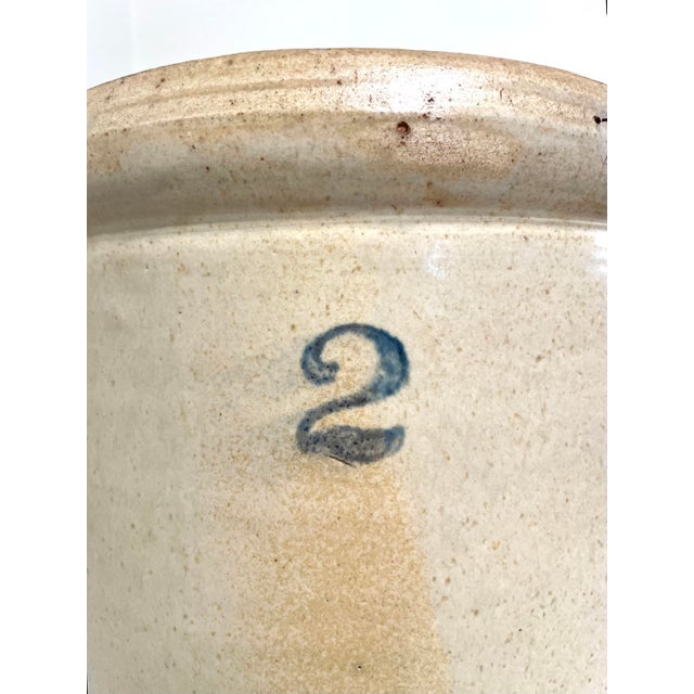 Late 19th Century Antique Salt-Glazed Cream & Cobalt Blue Large Stoneware Crock For Sale - Image 5 of 12