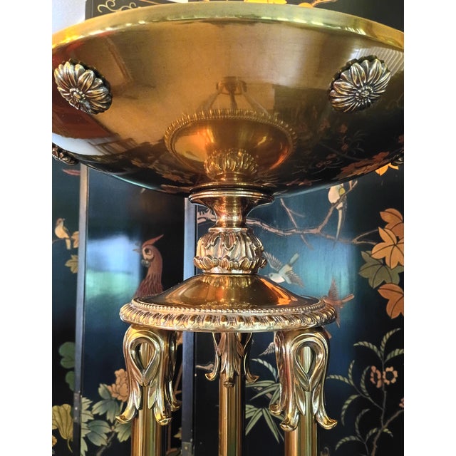 1960s Ornate Hollywood Regency Neoclassical Greek Roman Columns Brass Torchiere Floor Lamp For Sale - Image 4 of 14